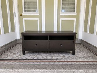 Modern Dark Wood TV Stand with 2 Drawers & Open Shelves