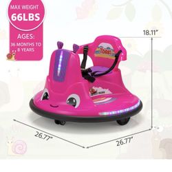 TOBBI Toddlers Bumper Car, 12v Baby Electric Ride On Snail Shape Toy with Remote Control/Children DIY Funny Stickers/360 Degree Spin for Kids of Ages 