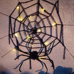 Light-Up Large Spiderweb & Spider Halloween Prop Decorations