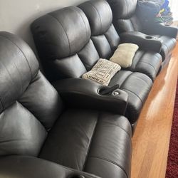 4 Leather Black Recliners - Excellent Condition 