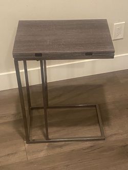 Weathered Gray and Brown Snack Table with Expandable Wood Top W18"xD12"