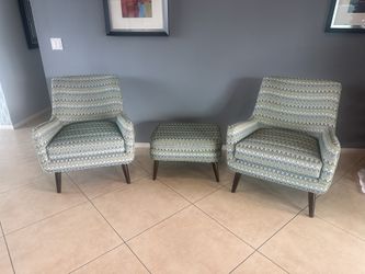 2 Quinn Chairs & Ottoman, From Room & Board