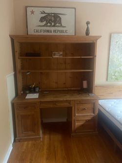 Large used pine desk with hutch