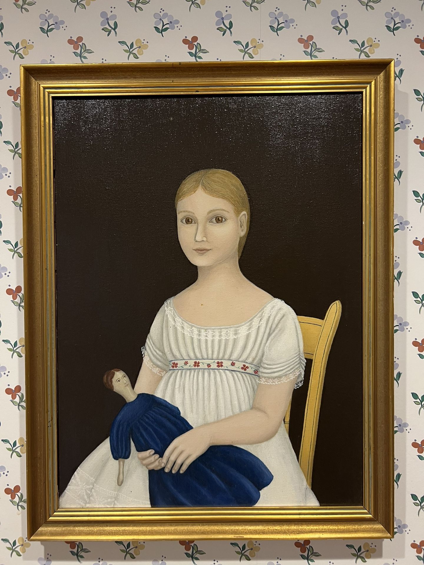 Folk Art by S. Slyman Print 1969 Frame made in Sweden from Grumbaugher NY Susan Slyman folk artist 21 x 26.5 Smoke free household