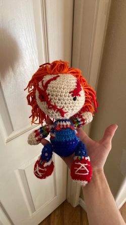 Handmade chrochet chucky doll.