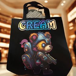 Vinyl Graphic Tote Bag  – Space Bear w/ Money Theme 