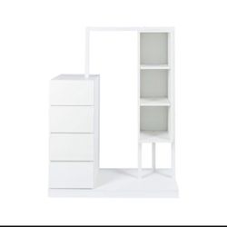 Wardrobe with Hanging Rack & Shelves, 4 Drawers Wardrobe