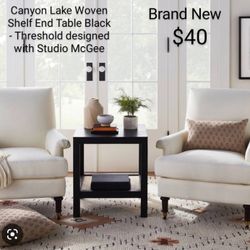 Brand New Threshold & Studio Mc Gee Canyon Lake Wood And Rattan  Shelfe End Table Black  