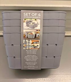 NEW Gourmet Basics Woven Plastic Storage Baskets 4-Pack (Slate Gray)