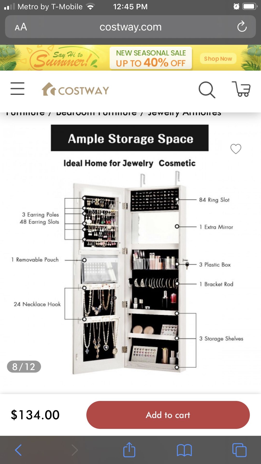 Jewelry Mirror Lockable Chest