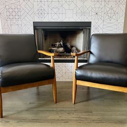 Faux Leather and Wood Armchairs (2)