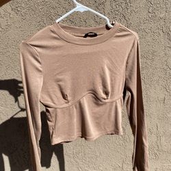 Brown Long sleeve cropped top