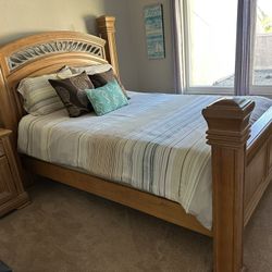 Queen Bed, Mattress and Nightstand 