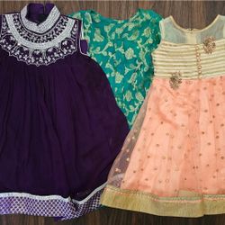 Purple, Teal, and Peach Kids Indian Dress Sets 3t