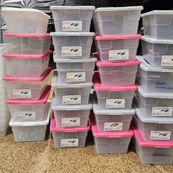 Shoe box/tote Storage w/Lids, Glass Jars, Baskets