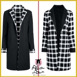 Alice + Olivia Kylie Notch Collar Black White Stripe Plaid REVERSIBLE Blazer Jacket SIZE SMALL