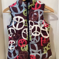 Old Navy Girl's Size 10-12 Youth L Puffy Vest Peace Signs Multiple Colors