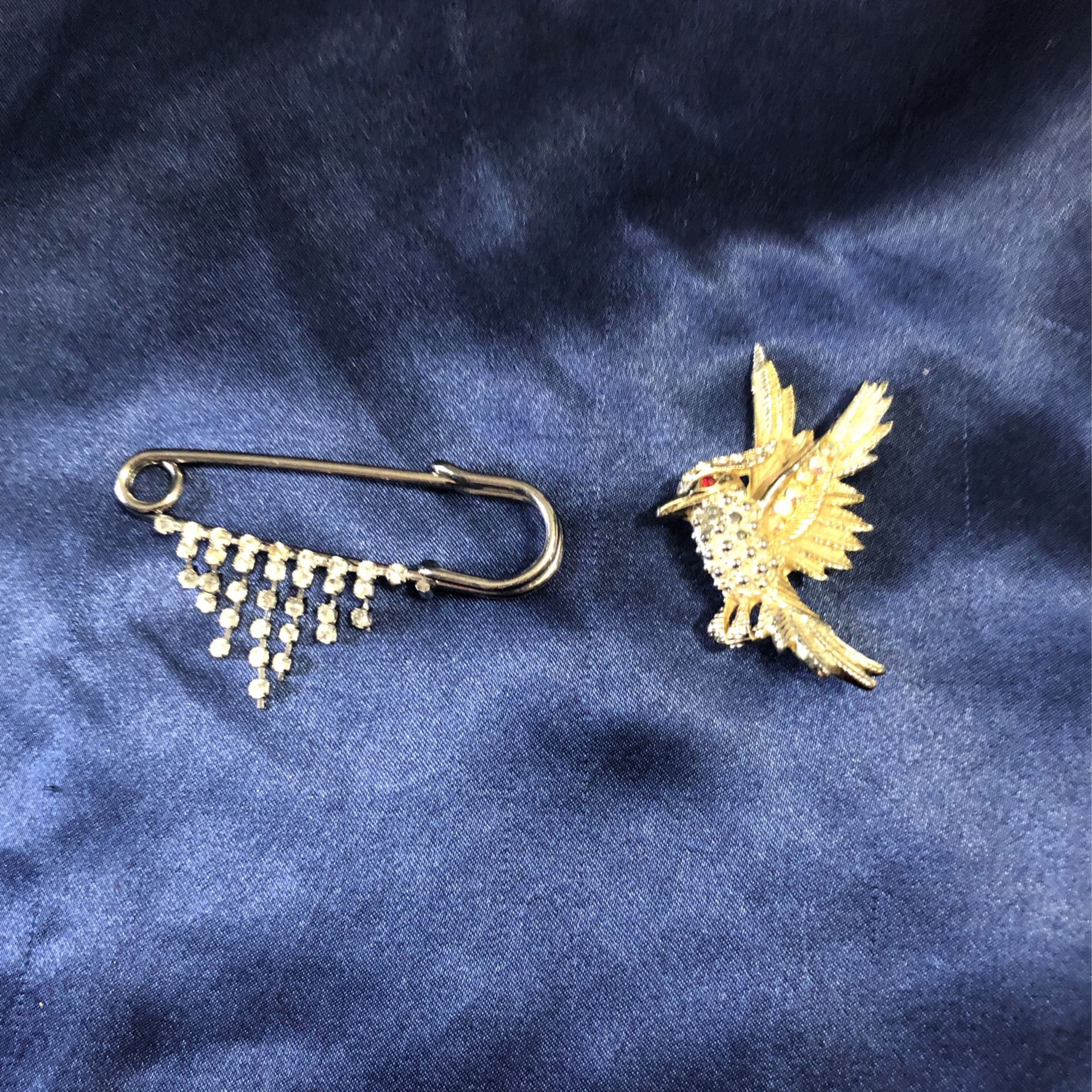 Vintage Rhinestone Bird Brooch & Safety Pin Or Brooch 