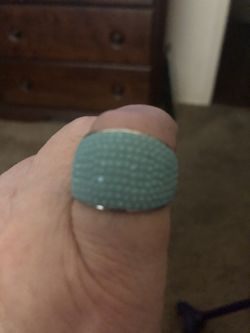 Turquoise pave stone dome ring wide band size 8