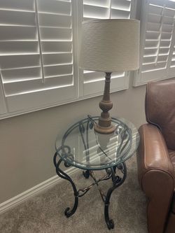 Wrought iron and glass end table with lamp