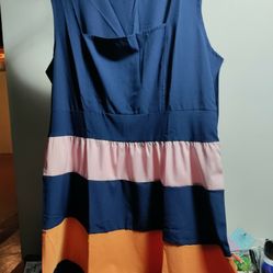 Size XL Blue/Pink/Orange Summer Dress 👗 🌞🏝️