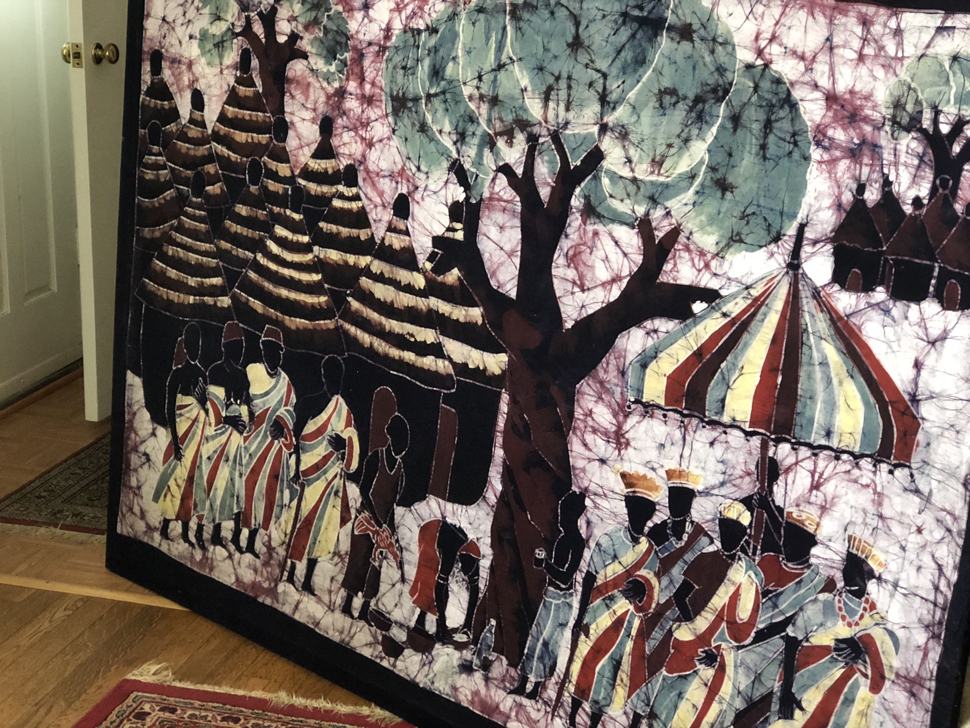 Large Batik Fabric Painting West Indie Textile Art