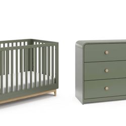 Brand new Storkcraft Santos nursery furniture set in olive green.