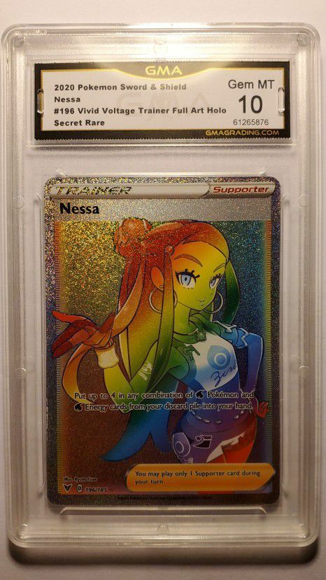 🌈 Nessa Pokemon Trainer Card Secret Rainbow Rare Graded 💎 GEM MINT 10 GMA , PSA BGS . Vivid Voltage pokemon card