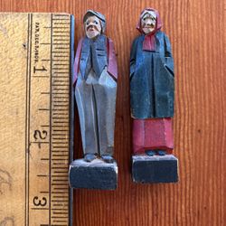 Vintage Hand Craved Wooden Man & Woman 