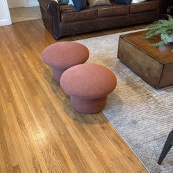  Modern Upholstered Mushroom Stools / Accent Ottomans – Set of 2