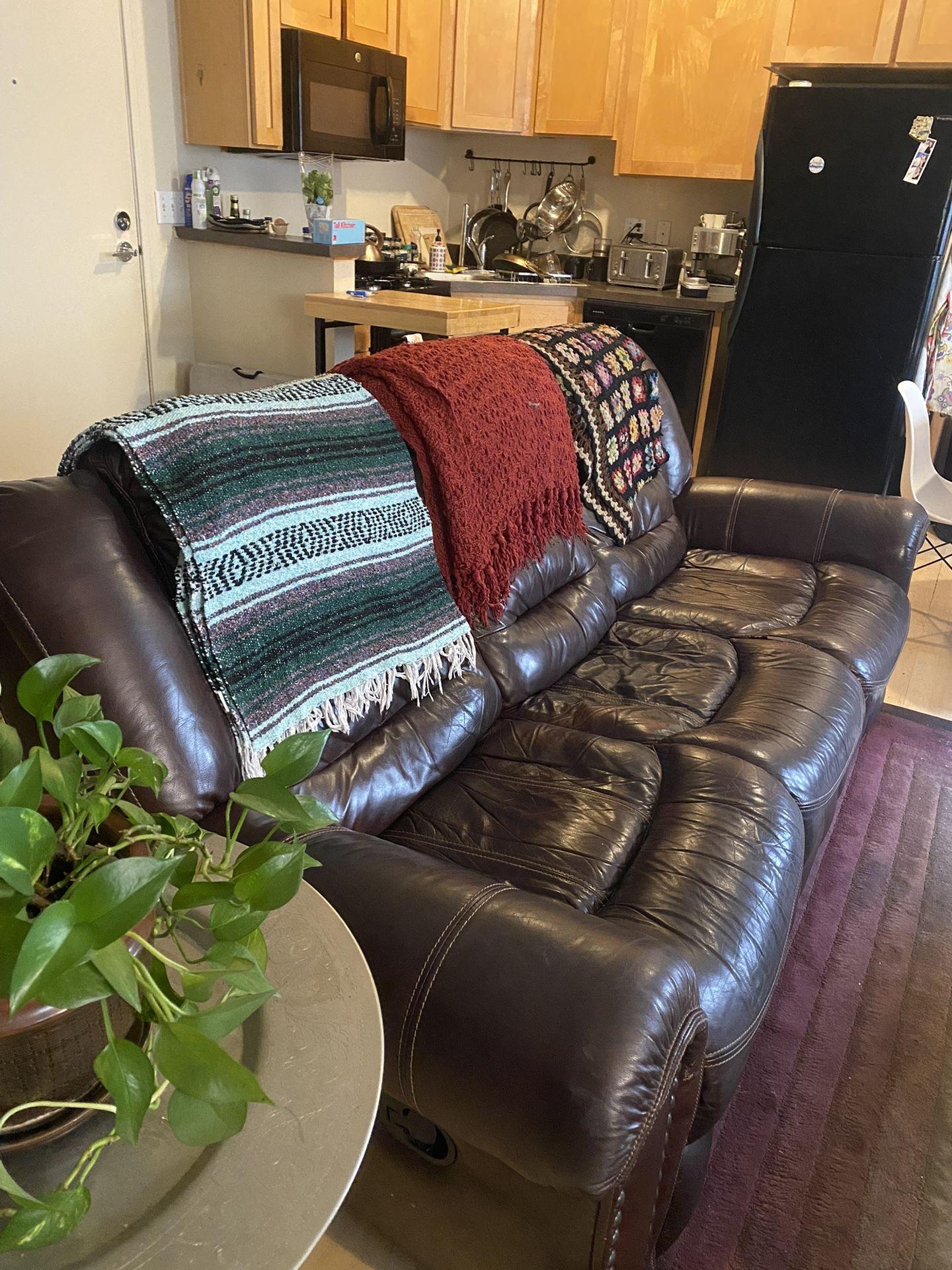 Move Out Special! Comfy Leather Sofa with Double Recliner