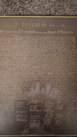 Brass Engraved Declaration Of Independence Plaque