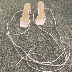 Pink Heels With Leg Ribbons