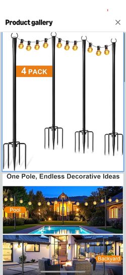 4 Pack String Light Poles for Outside, Thickened Metal Christmas Lights Hanger Pole Outdoor with Fork, Lighting Hanging Post Accessories for Patio Dec