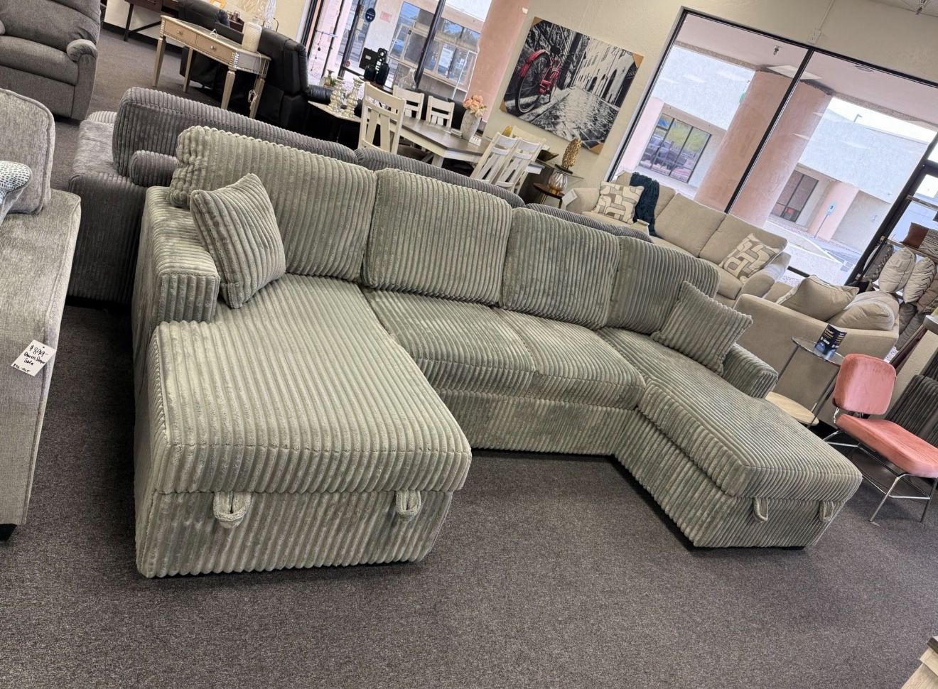 Gray Corduroy Sectional Sleeper Couch With Storage Chaises