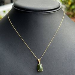 Jewelry 14k yellow gold jade teardrop 3.00CT pendant chain necklace 15.00” 0.60mm