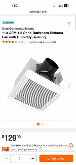 Shop Commercial Electric 110 CFM 1.0 Sone Bathroom Exhaust Fan with Humidity Sensing