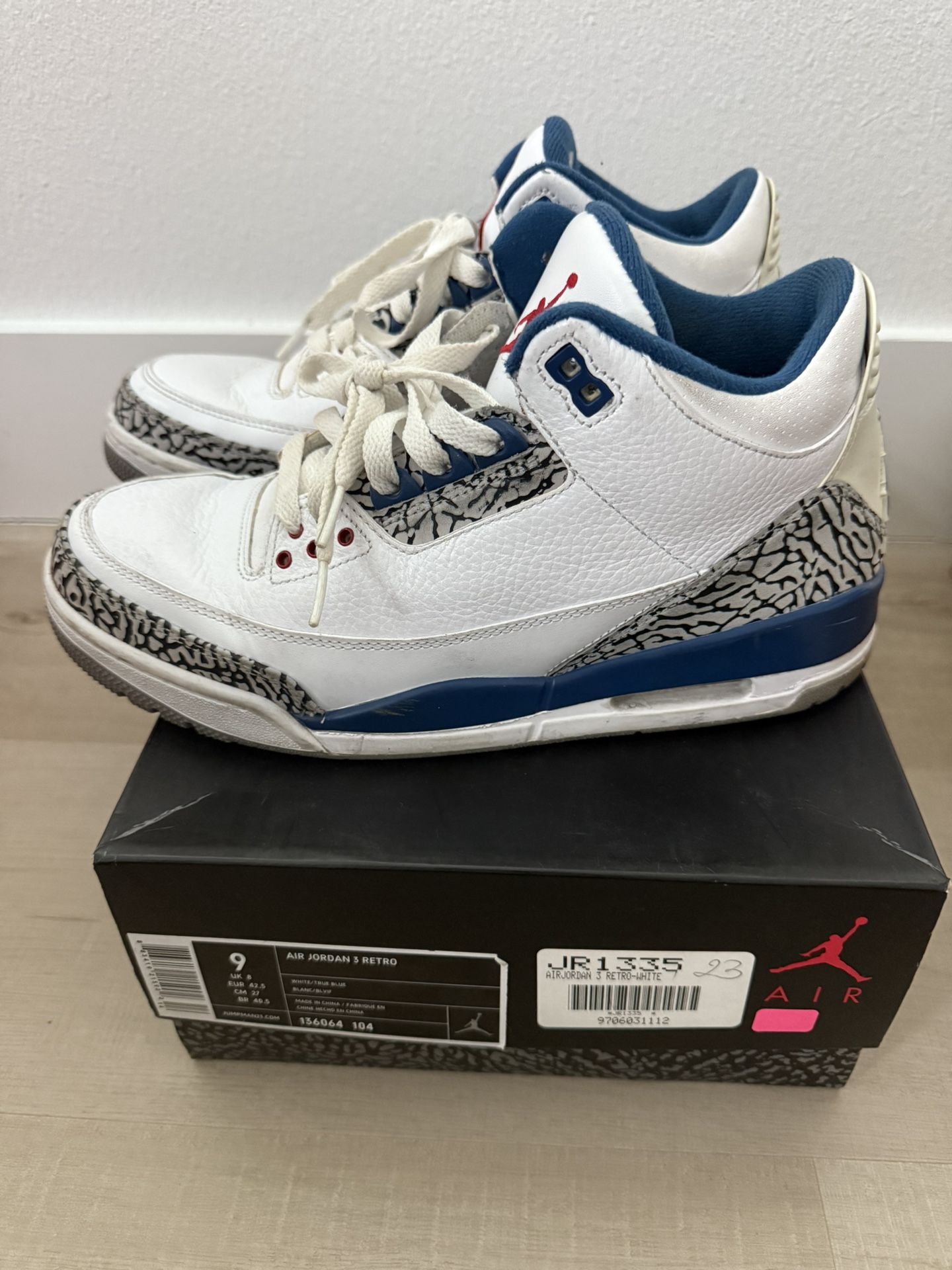 Air Jordan 3 Retro True Blue 2011 Sz 9