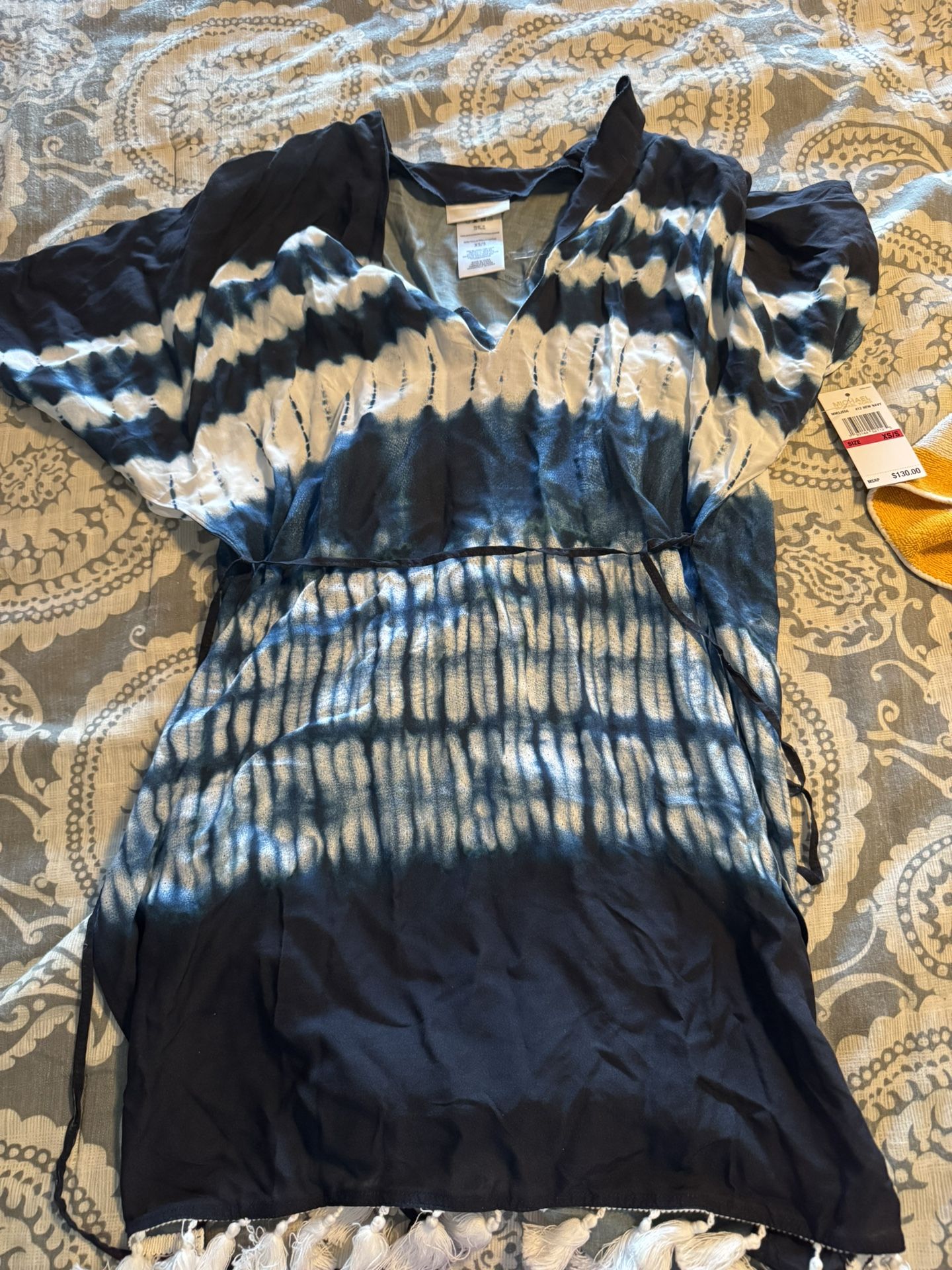 Nwt Womens Michael Kors Blue White Tie Dye Tassel Tie Swimsuit Coverup