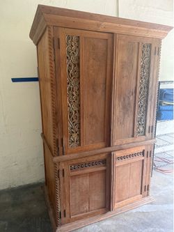 Hand-Carved Solid Wood Cabinet / Vintage Armoire