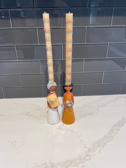 Lime Ceramic Figure Taper Candle Holders with Candles
