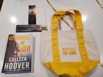 NEW Lot of Reminders of Him Book Colleen Hoover Yellow Tote Bag 2 Bookmarks Rare Collectible 