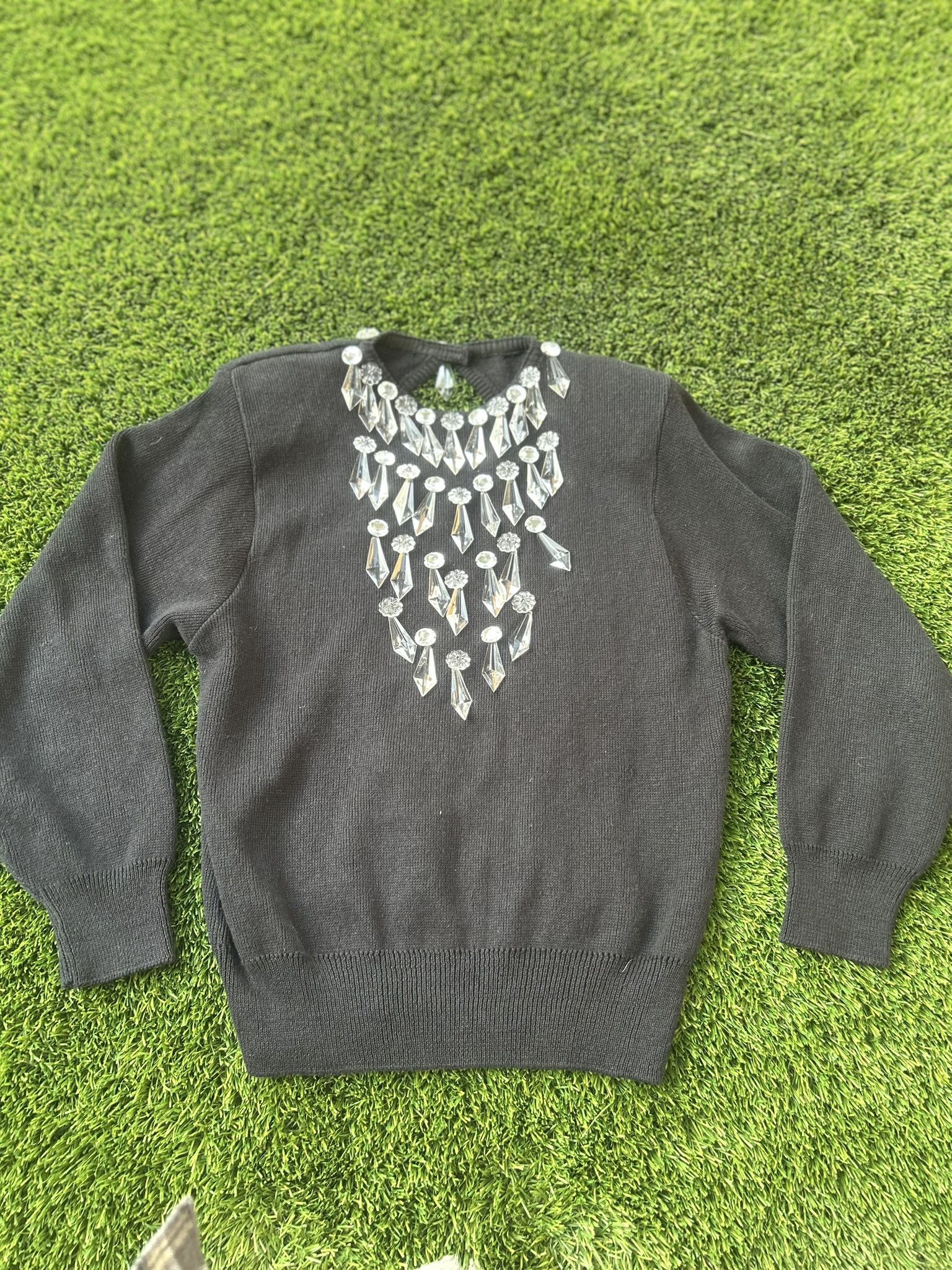 VTG 1980's 80s rare Quirky Kitsch Chunky Acrylic Crystal Beaded Novelty Sweater / Bonnie Boerer / Medium / $35 Firm