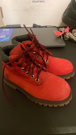red timbs kids shoe