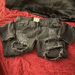 One By One Distressed Shredded Torn Ripped Jeans Size 26