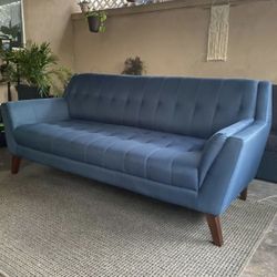 Blue Mid-Century Modern Tufted Sofa