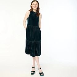 NWT J.Crew Velvet Sleeveless Tiered Midi Dress in Old Forest Women's Sz 4