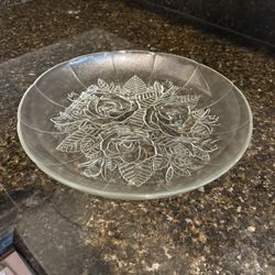 Glass Serving Tray With Rose Design
