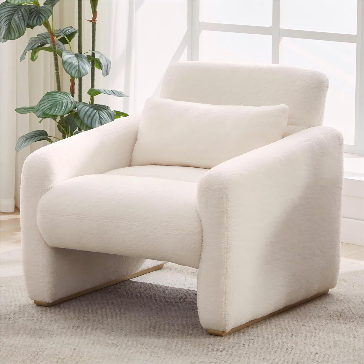33" Accent Chair - Upholstered Armchair for Living Room, Soft Chenille Fabric,  Creamy Cloud Fabric