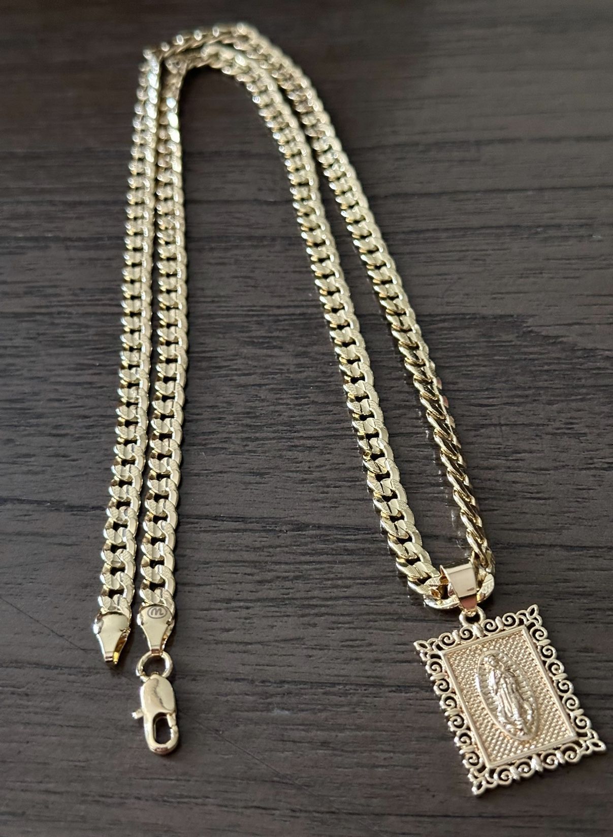 Gold Filled Cuban Chain With Square Virgin Pendant